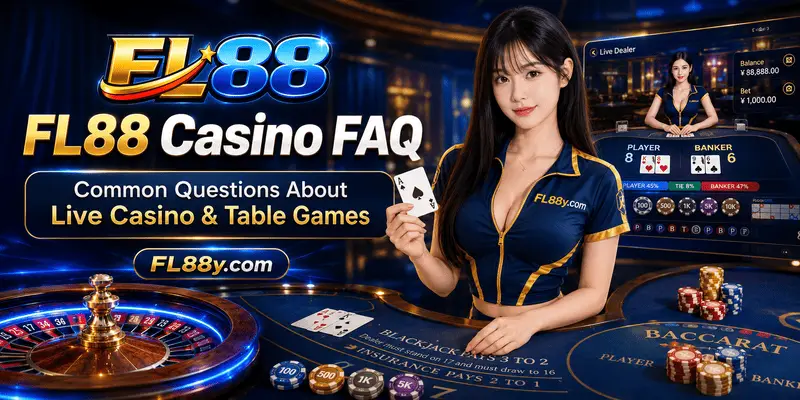 FL88 Casino FAQ page answering live casino and table game questions about rules, safety, access and user guidance.