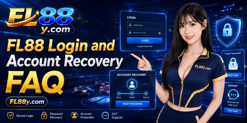 FL88 Login and Account Recovery FAQ showing password reset, secure login, verification and account access help.