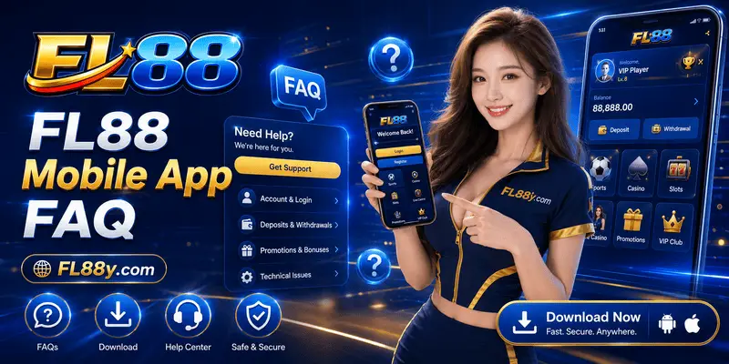 FL88 Mobile App FAQ showing Android, iPhone, browser access, login help, app features and mobile safety guidance.