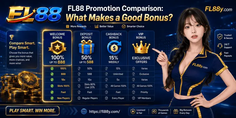 FL88 promotion comparison showing bonus value, wagering terms, reward limits, expiry rules and choice criteria.