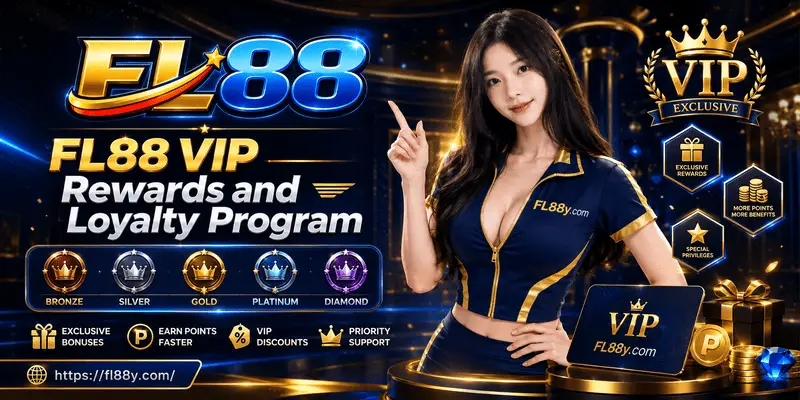 FL88 VIP rewards and loyalty program page showing member tiers, exclusive benefits, points and long-term reward rules.