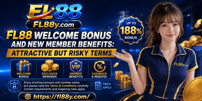 FL88 welcome bonus page showing new member rewards, benefit terms, wagering rules and responsible bonus review.