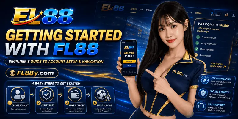 Getting Started with FL88 guide showing account setup, dashboard navigation, login access and beginner platform tips.