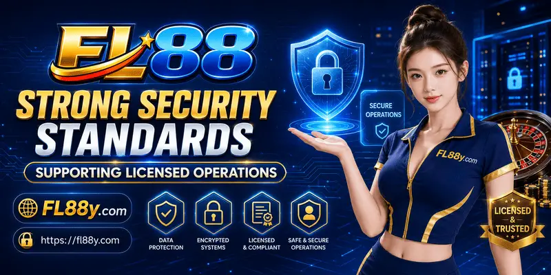 Security standards page showing encryption, account protection, payment safeguards, monitoring and licensed operation support.