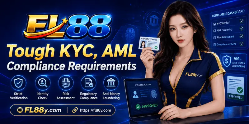 KYC AML compliance requirements page showing identity checks, account verification, risk controls and legal safeguards.
